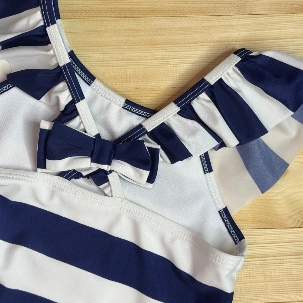 Cat & Jack Navy Stripe One Piece Swimsuit Gold Star Girls 5T Beach Swimwear